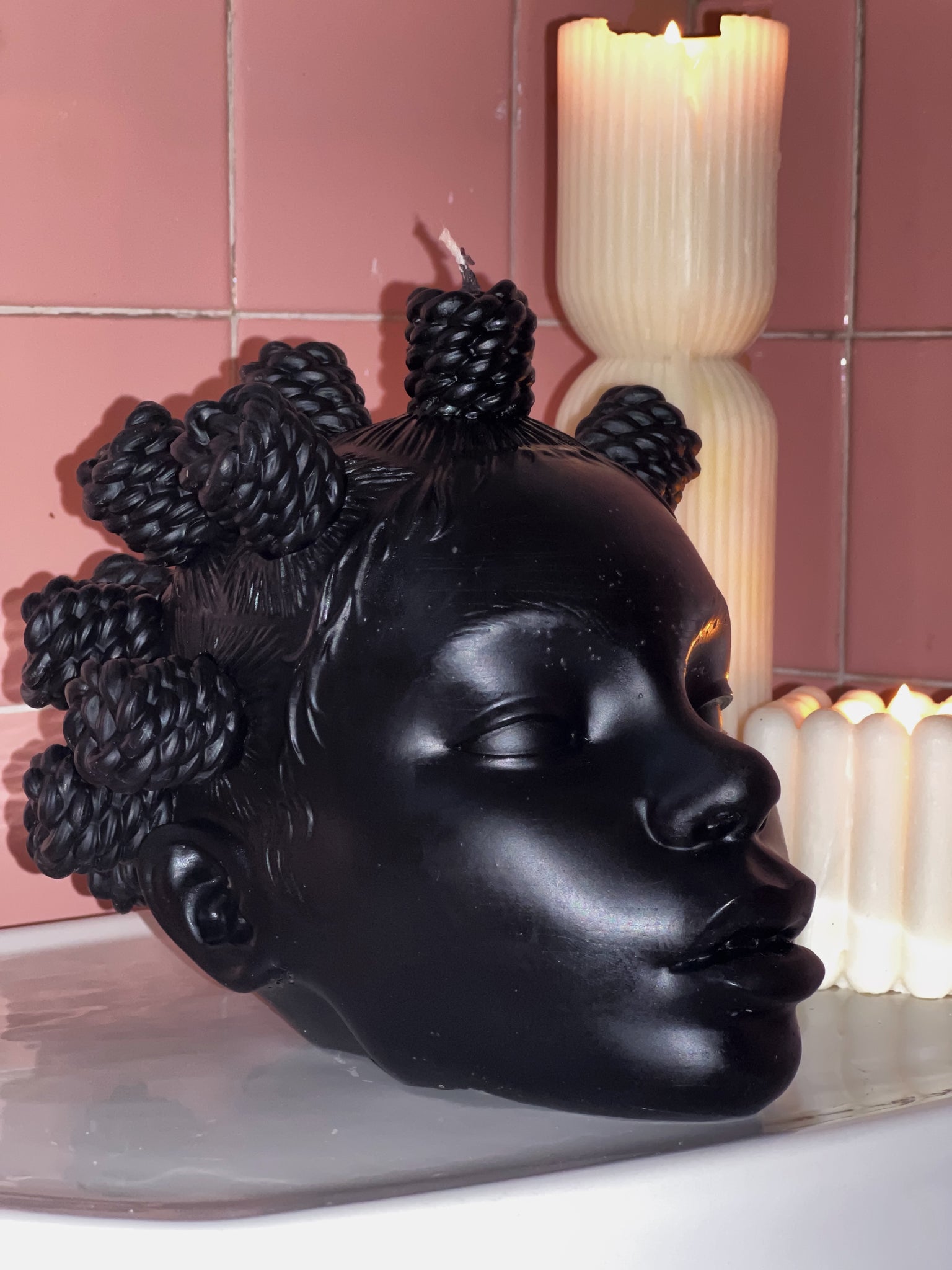Crown Glory Bantu Knot Candle in Caviar (removable knots) - Secret Scents of Ella